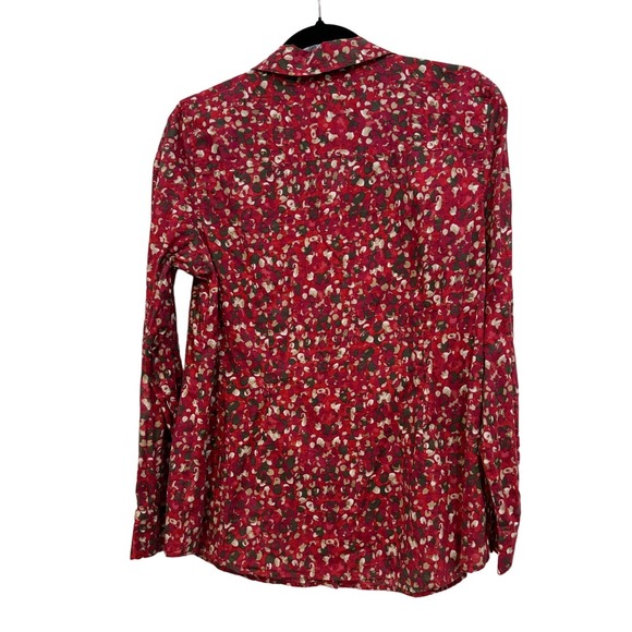 COLDWATER CREEK No Iron 100% Cotton Reds Olive Beige Size L - Picture 2 of 6